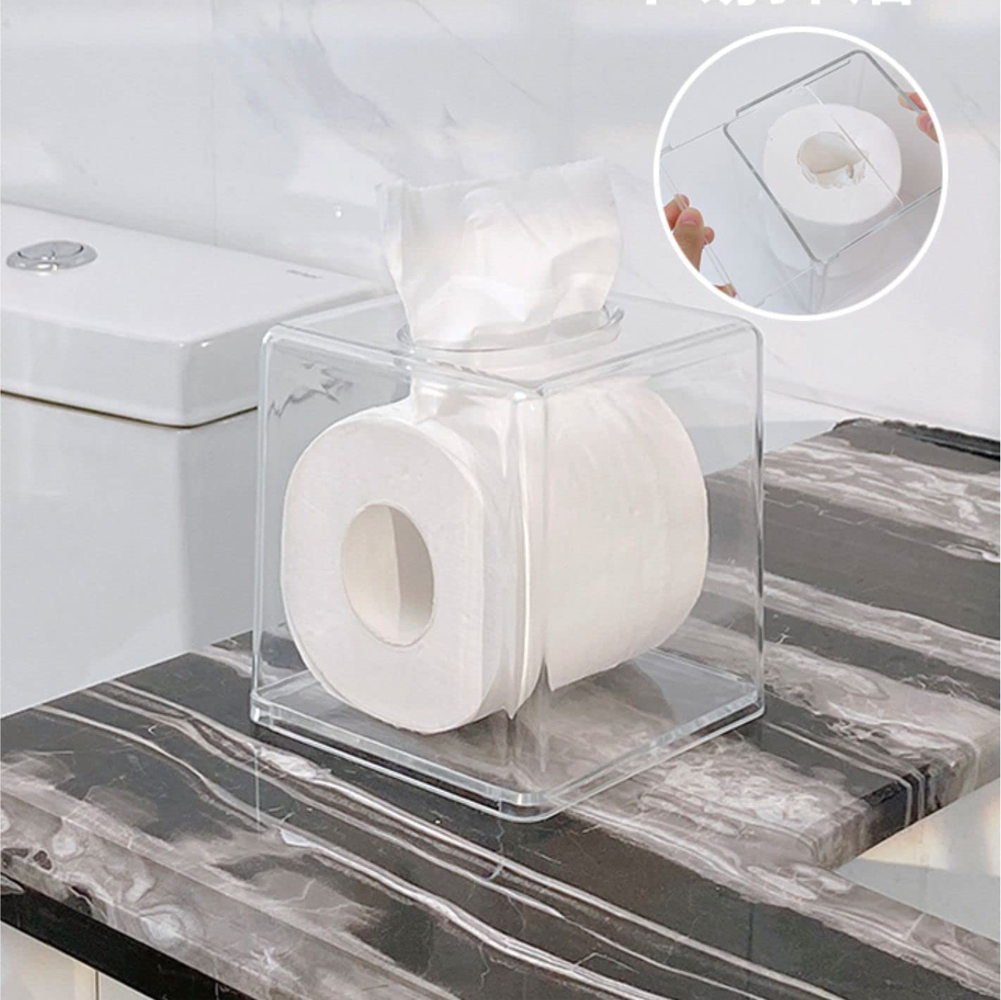 Cq Acrylic Roll Tissue Box Holder With Cover Square Facial Tissue Dispenser Box Case For Countertop,Clear Plastic Dryer Sheet Co