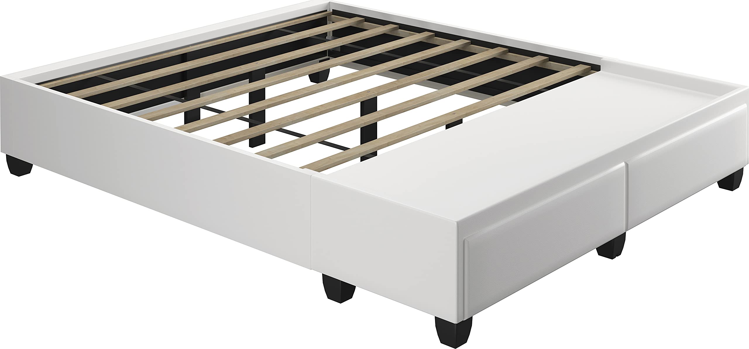 Boyd Sleep Parma Uplift Upholstered Platform Bed Frame Mattress Foundation, Dual Front Storage Drawers, and Strong Wood Slat Supports: Faux Leather, White, Full
