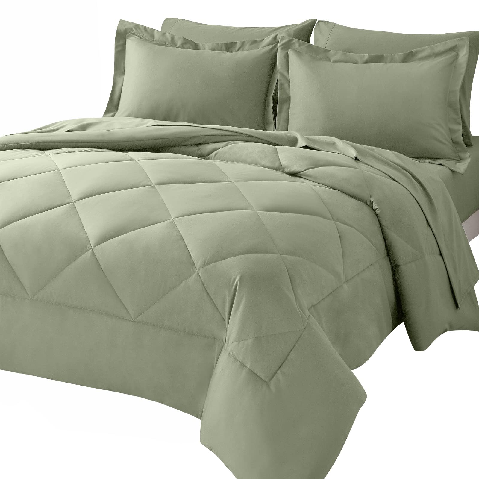 Cozylux Twin Comforter Set With Sheets 5 Pieces Bed In A Bag Sage Green All Season Bedding Sets With Comforter, Pillow Shams, Fl
