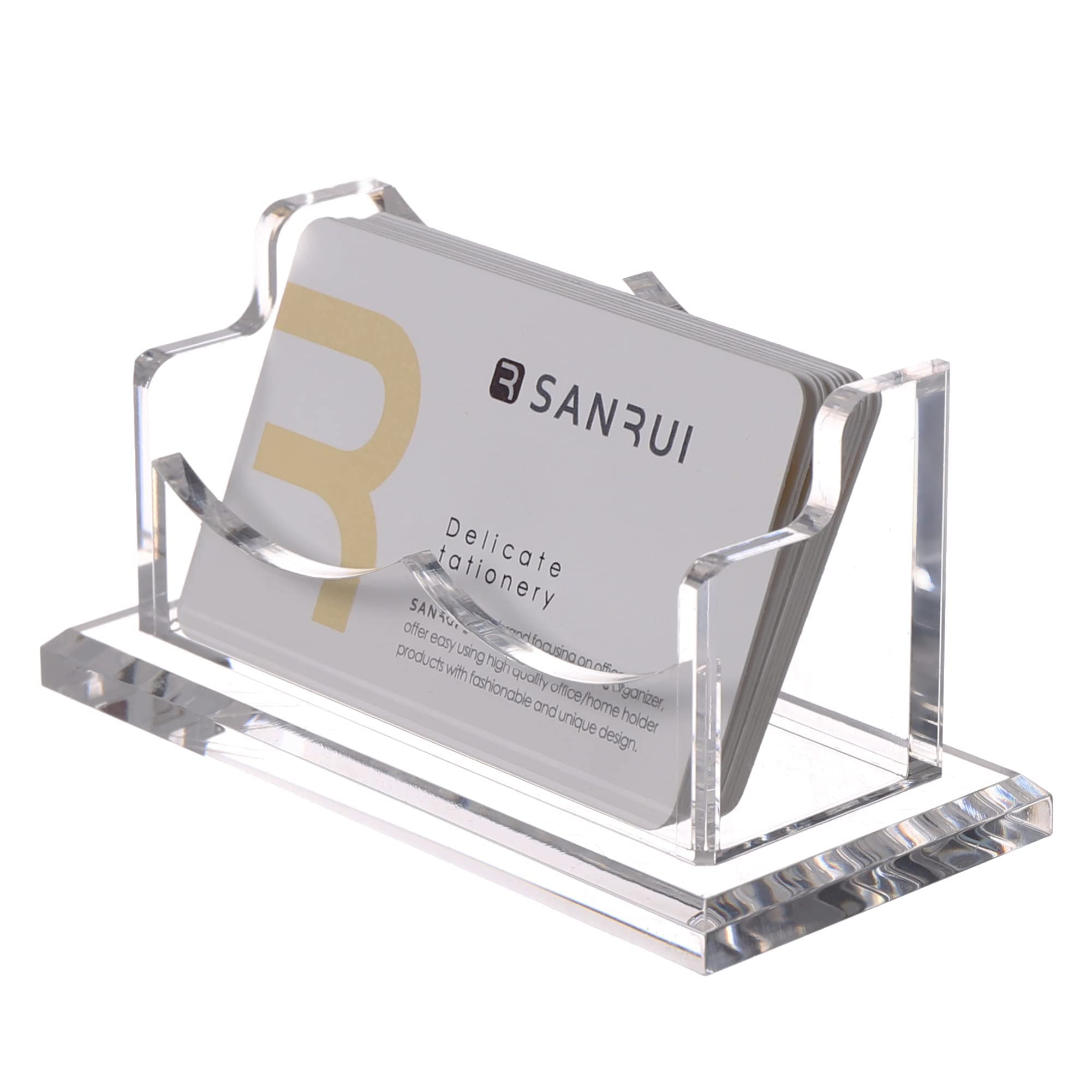 Sanrui Clear Horizontal Business Card Holder Stand For Desk, Acrylic Desktop Display Name Cards Holders Organizer Storage Rack,F