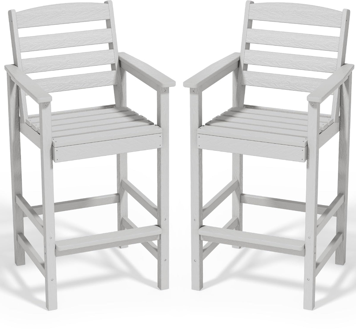 Serwall Tall Adirondack Chairs Set Of 2, Balcony Adirondack Chairs Set, Outdoor Bar Height Barstools Chair Set For Bistro, Poolside, Garden, White