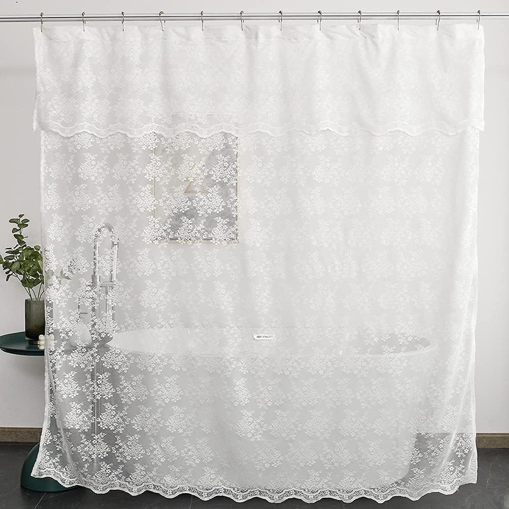 Yj Yanjun White Long Shower Curtain 84 Length Scalloped Edge Victorian Shower Curtain Embroidered Lace Shower Curtain Cottage Co