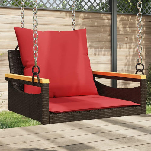 ** vidaXL Outdoor Swing Bench with Cushions, Brown Poly Rattan, 63x62x40 cm, Hanging Seat for Garden/Patio