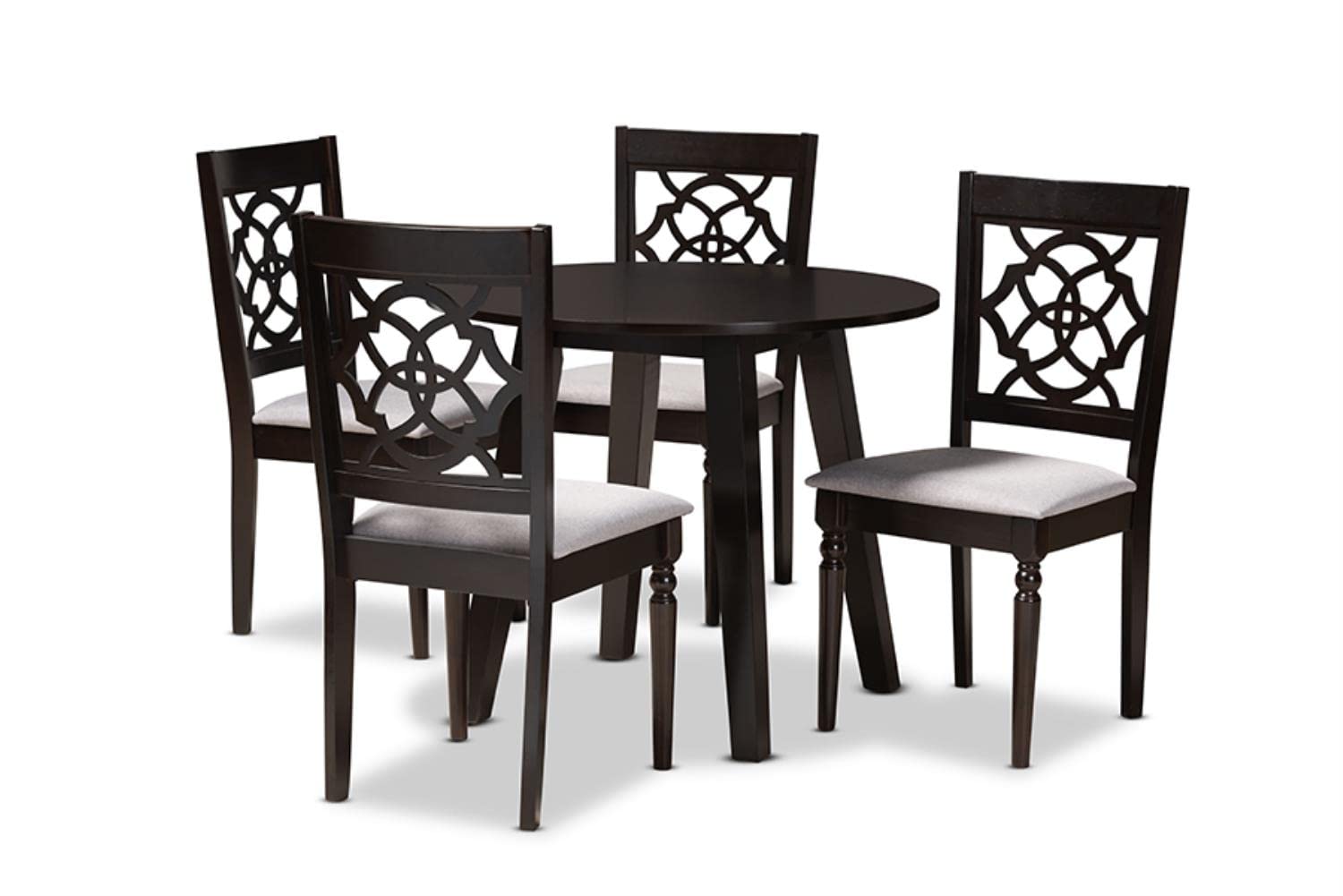 Baxton Studio Eliza Modern and Contemporary Grey Fabric Upholstered and Walnut Brown Finished Wood 5-Piece Dining Set