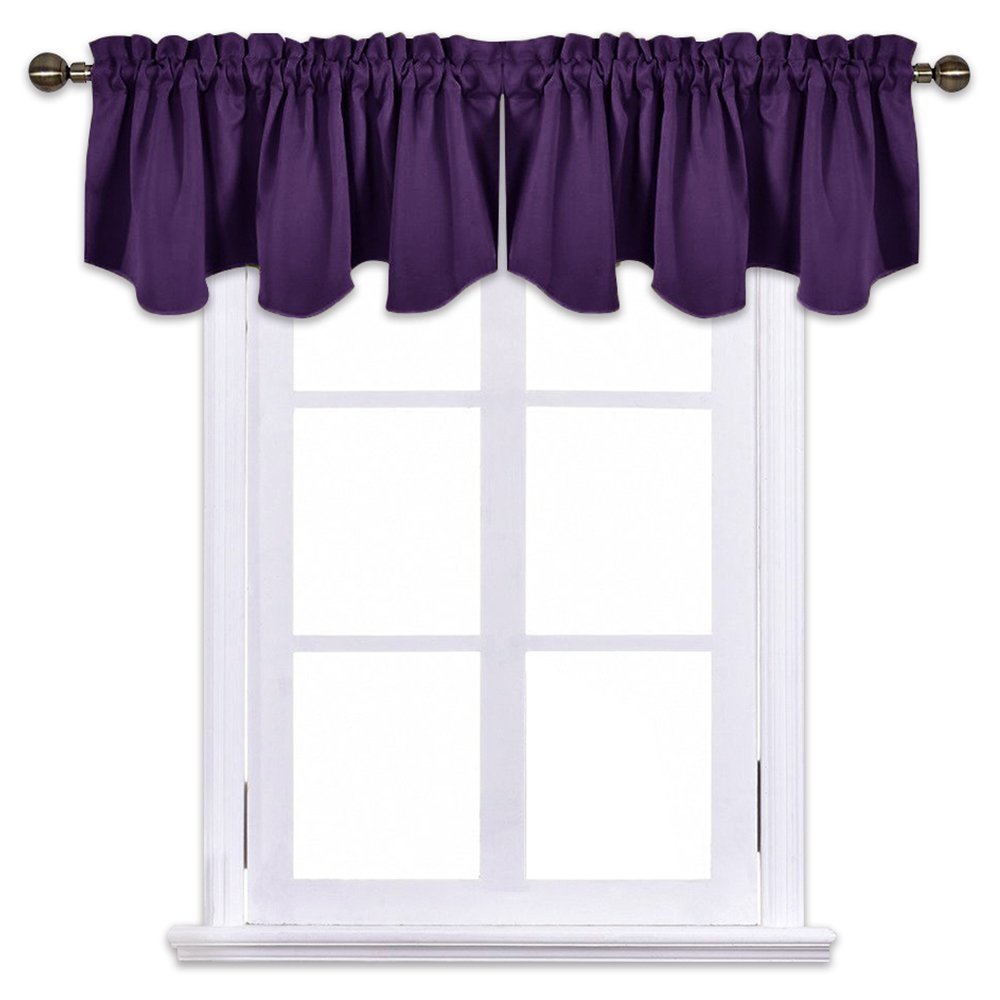 NICETOWN Kitchen Blackout Window Valance - 52 inches by 18 inches Scalloped Rod Pocket Thermal Insulated Living Room Window Hall