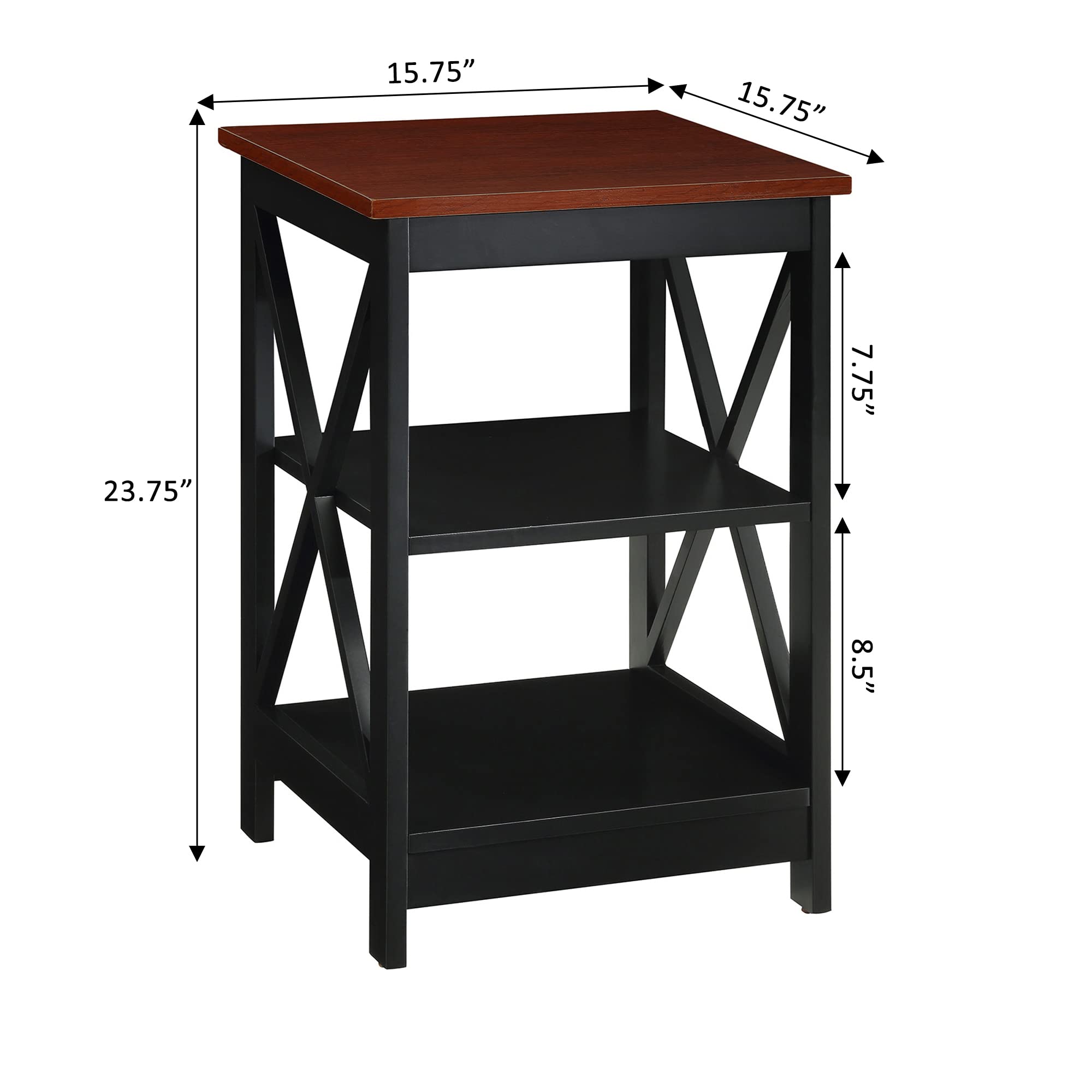 Convenience Concepts Oxford End Table 15.75&quot; - Modern Living Room Table with Storage Shelves, Transitional Nightstand Side Table for Home Decor and Display, Cherry/Black