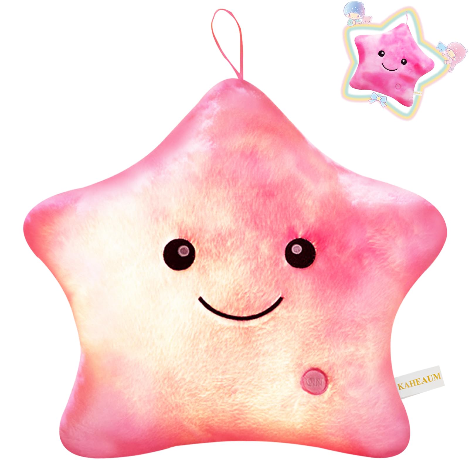 Kaheaum Cute Stuffed Animal Night Light Up Star Pillows For Kids Novelty Pillows,Glow In The Dark Plush Toy For Boys Girls Child