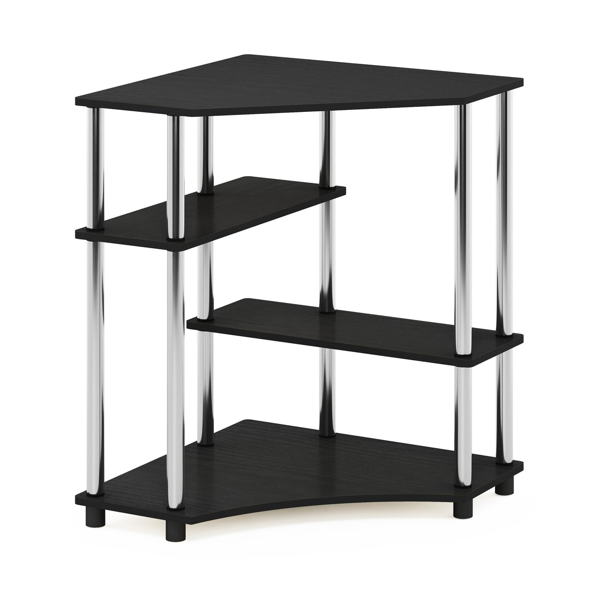 Furinno Turn-N-Tube Space Saving Corner Desk with Shelves, Americano/Stainless Steel