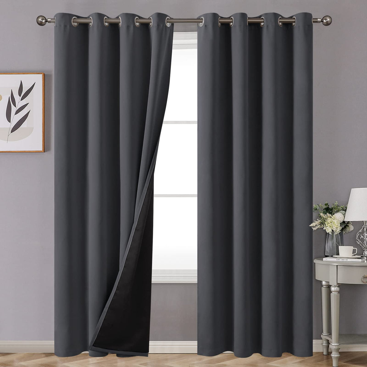 Youngstex 100% Blackout Curtains For Living Room 84 Inches Long, Double Layer Noise Reduce Total Light Blocking Window Drapes Fo