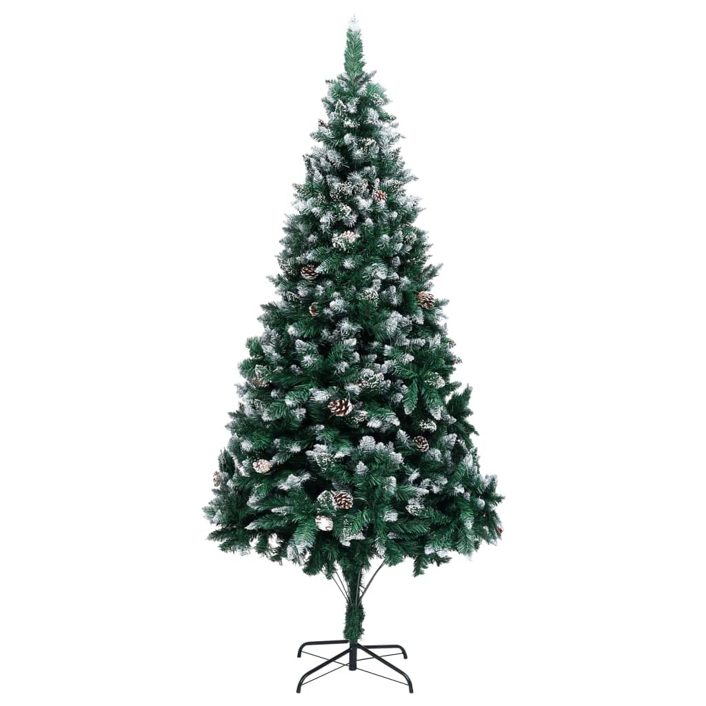 'vidaXL - 8ft Artificial Christmas Tree with Pine Cones & Snow Tips, Eco-Friendly, Lifelike Design, Metal Base for Stability - Green and White