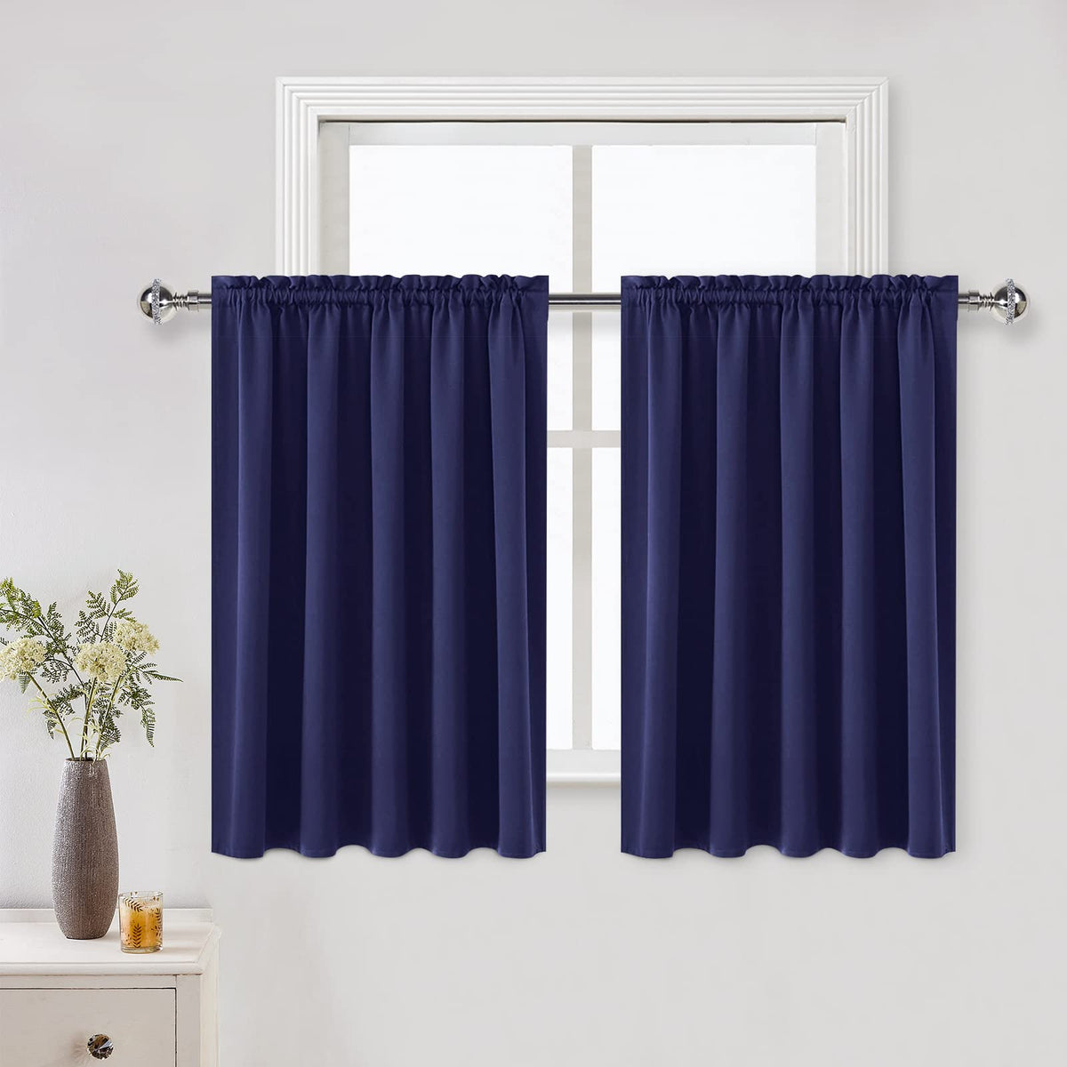 Dwcn Navy Blue Short Blackout Curtains For Bedroom, Thermal Insulated Energy Saving Room Darkening Curtains For Living Room (W60