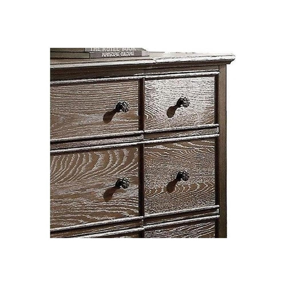 Acme Baudouin 9 Drawer Wooden Dresser In Weathered Oak