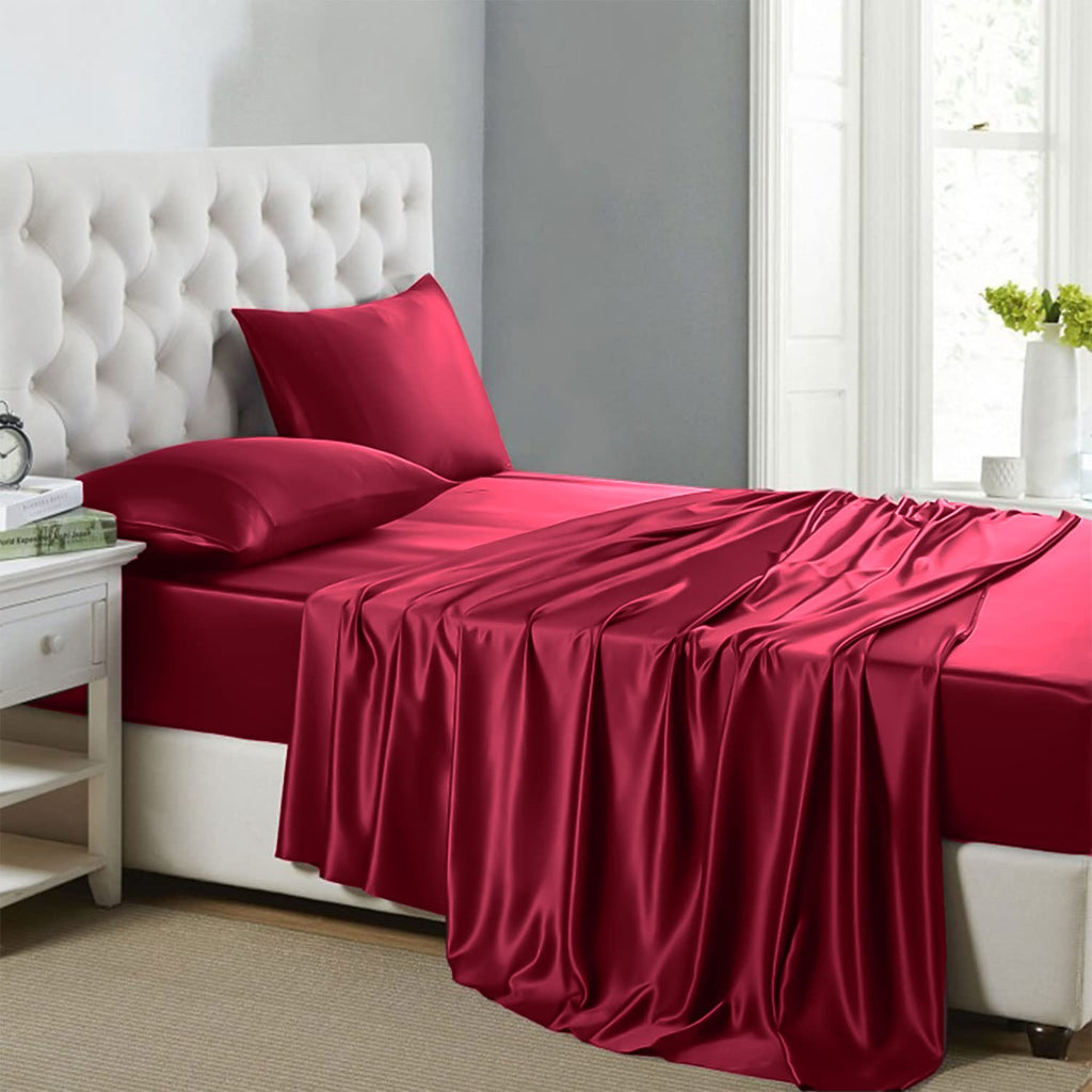 Lanest Housing Silk Satin Sheets, Twin Size Silk Bed Sheet Set With Deep Pockets, Cooling Soft And Hypoallergenic Satin Sheets T
