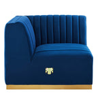 Modway Conjure Channel Tufted Performance Velvet Right Corner Chair in Gold/Navy