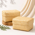 Woven Bamboo Storage Boxes with Lids, Natural, Square, 20x13 cm, Set of 2