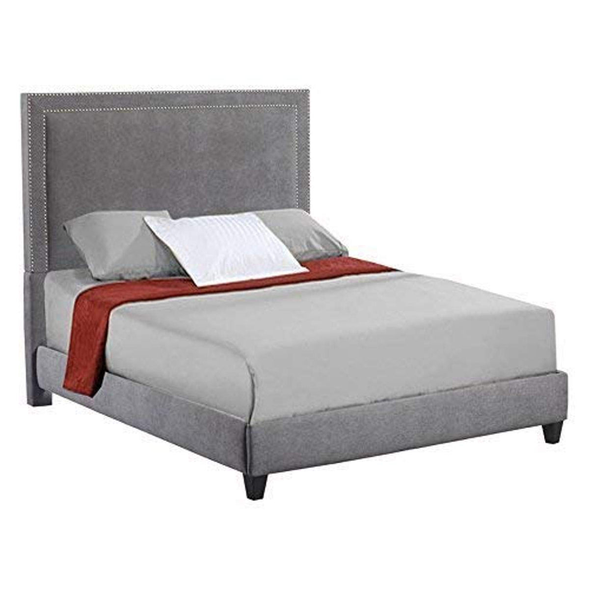 Leffler Home Avignon Charcoal With Silver Brookside Upholstered Bed With Nail Heads, Queen, Dark Grey