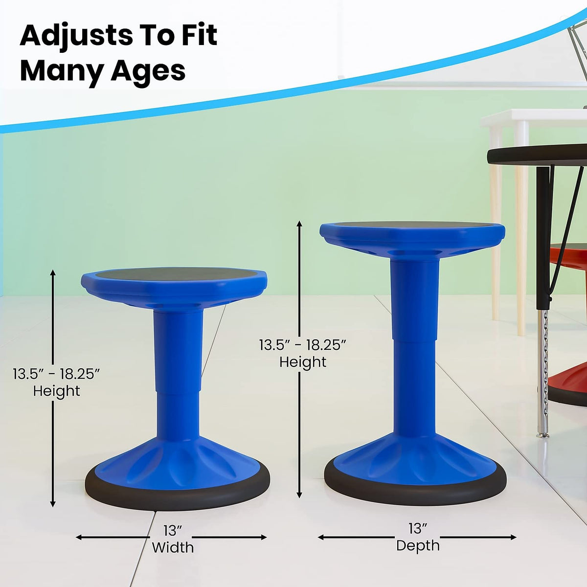 Flash Furniture Carter Adjustable Height Active Learning Stool for Classrooms, Backless Wobble Stool with 360-Degree Swivel, 14&quot; - 18&quot; H, Blue