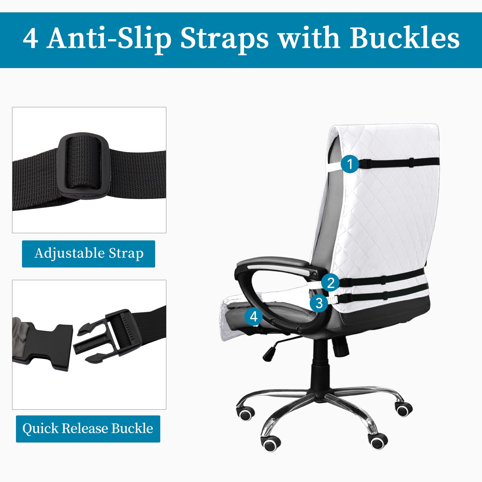 Easy-Going Quilted Microfiber Office Chair Cover With Soft Memory Foam Seat Cushion Water Resistant Desk Computer Chair Slipcover Anti-Slip Chair Protector (Medium, White)