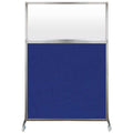 Versare Hush Screen Portable Divider | Frosted Window | Freestanding Partition On Wheels | Rolling Office Workstation | 4' Wide X 6' Tall Royal Blue Fabric Panels