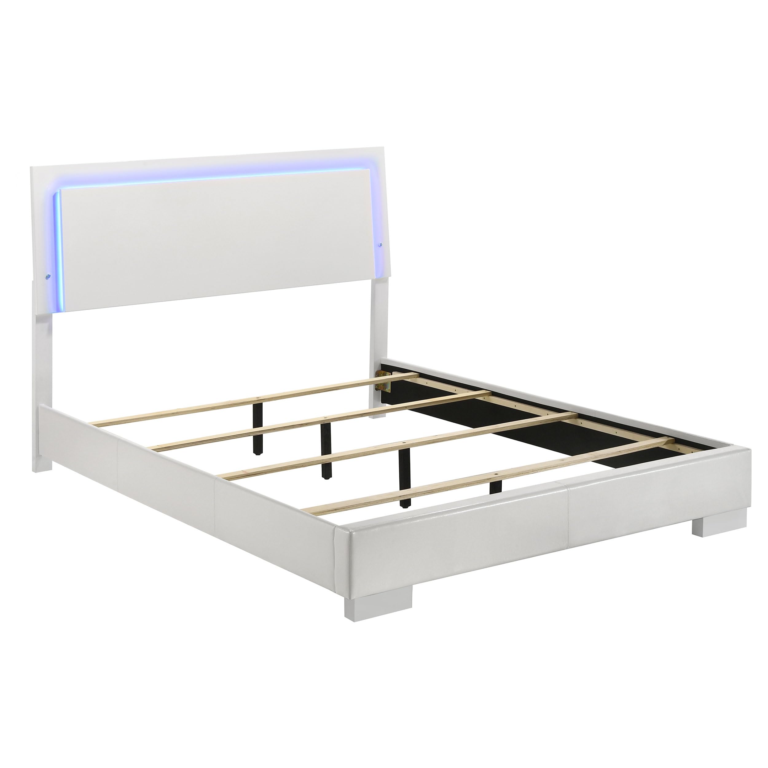 Coaster Home Furnishings Felicity Contemporary Leatherette Upholstered Queen Size LED Panel Bed Frame 49-inch Headboard White High Gloss 203500Q