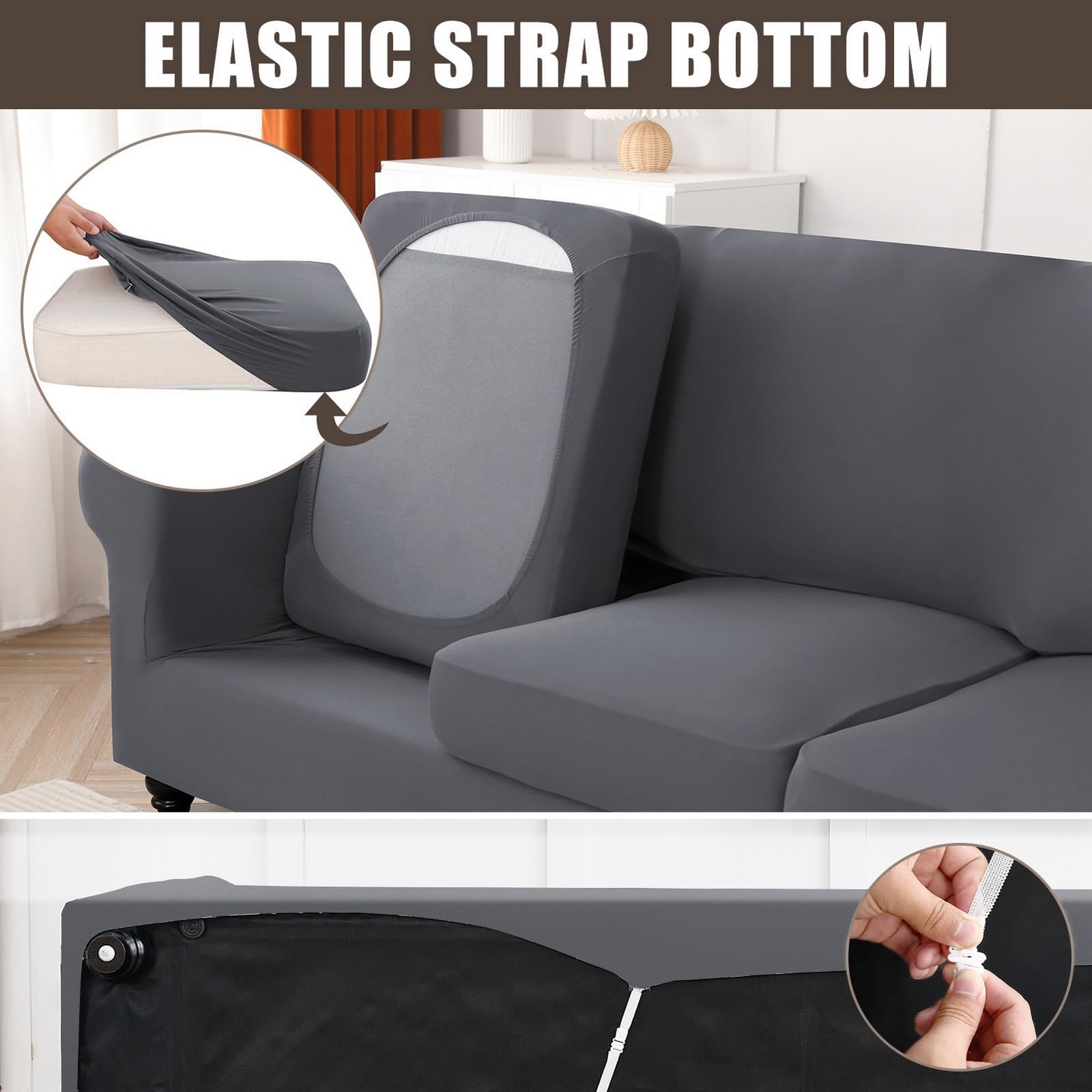 Searchi Stretch Sofa Cover Couch Cover, 4 Pieces Sofa Slipcover With 3 Separate Cushion Cover, Washable Furniture Protector For Living Room(Sofa, Grey)