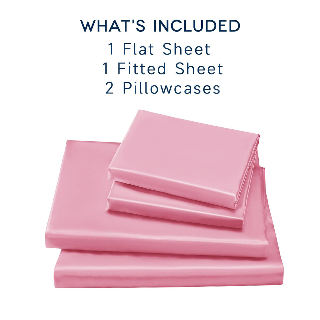 Golal Satin Sheets Full Size - 4 Pieces Luxury Silky Soft Bed Sheets, Wrinkle-Free Light Pink Satin Silk Sheet Set With 1 Deep Pocket Fitted Sheet, 1 Flat Sheet, 2 Pillow Cases