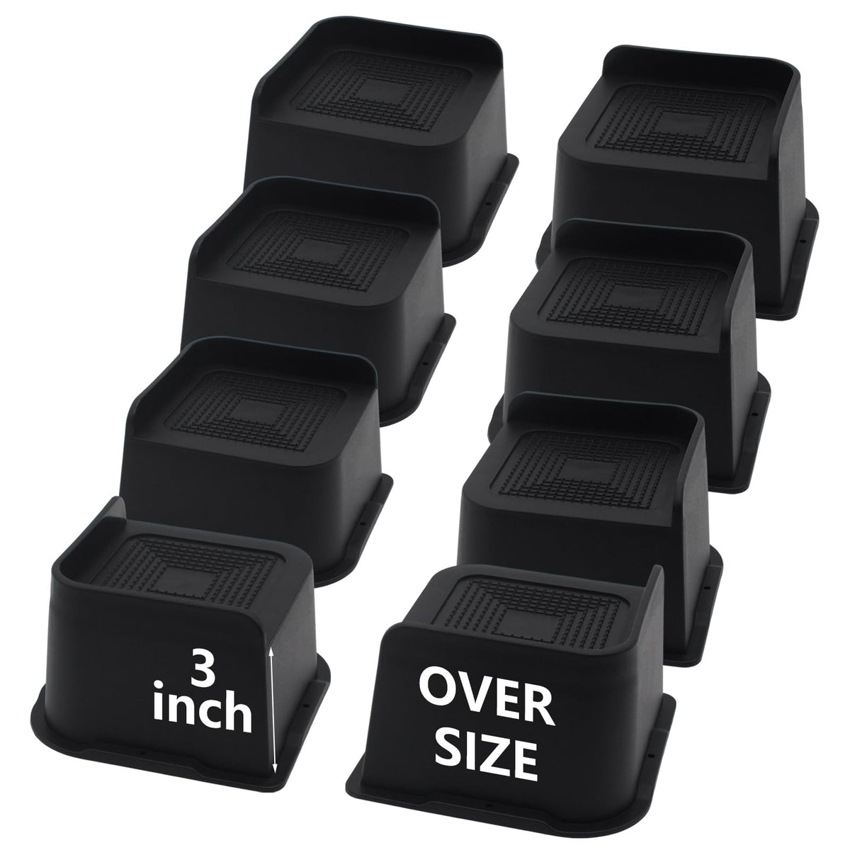 Hanihua Oversized Bed Risers 3 Inch Heavy Duty (Set Of 8), Furniture Risers, Black Bed Lifts Risers For Table, Sofa, Chair, Couc