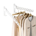 Dr.DJ Wall Mount Coat Hanger Holder White Clothes Drying Organizer Rack Garment Hooks Aluminium Retractable Folding Indoor Wall 