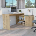 TUHOME Axis L-Shaped Desk Engineered Wood Desks in Beige