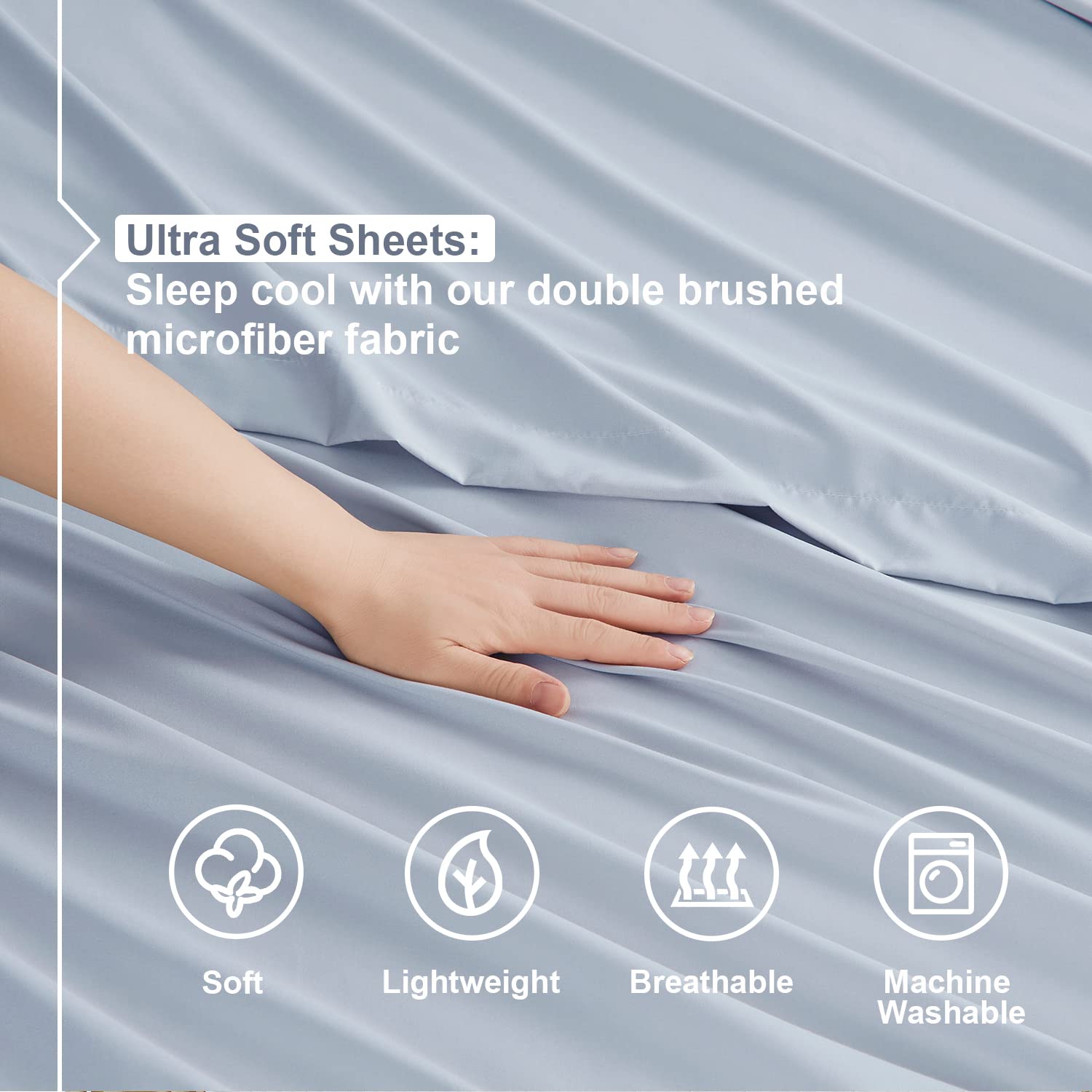 Nestl Extra Deep Pocket Fitted Sheet - 4 Piece Sheet Set - Super Deep Pocket - Ultra Deep Pocket Sheets - Deep Fitted Sheets Set - 54 X 75 Inches - Extra Deep Pocket Full Size Sheets - Ice Blue