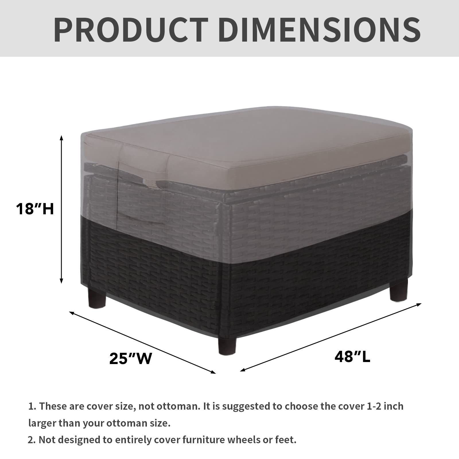 Easy-Going Outdoor Ottoman Cover, Waterproof Patio Ottoman Cover, Heavy Duty Patio Rectangular Coffee Table Cover With Padded Handles (48'X25'X18', Gray/Black)
