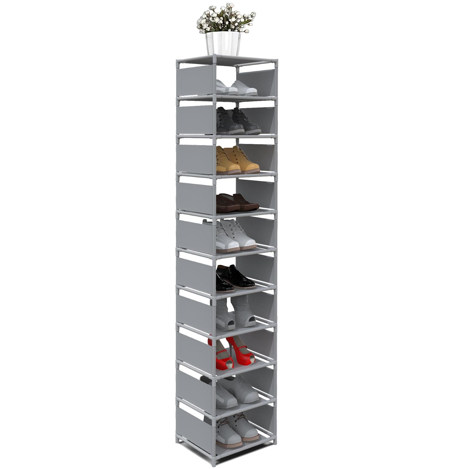 Isightguard Narrow Shoe Rack, 10 Tier Vertical Shoe Rack For Closet Entryway Tall Slim Shoe Rack For Small Spaces Shinky Shoe Or