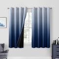 Homeideas 100% Navy Blue Ombre Blackout Curtains For Bedroom, Room Darkening Curtains For Living Room 52 X 63 Inches Long Gromme