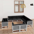 vidaXL Solid Pinewood Patio Lounge Set 11 Piece with Cushions Outdoor Garden Terrace Yard Furniture Wooden Lounge Sofa Set Seat Seating White