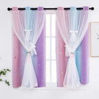 Yancorp Curtains For Girls Bedroom Kids Curtain Hollow-Out Star Window Nursery Curtain 72 Inches Length Room Darkening Grommet 2 Layers (Pink Purple, W52 X L84)