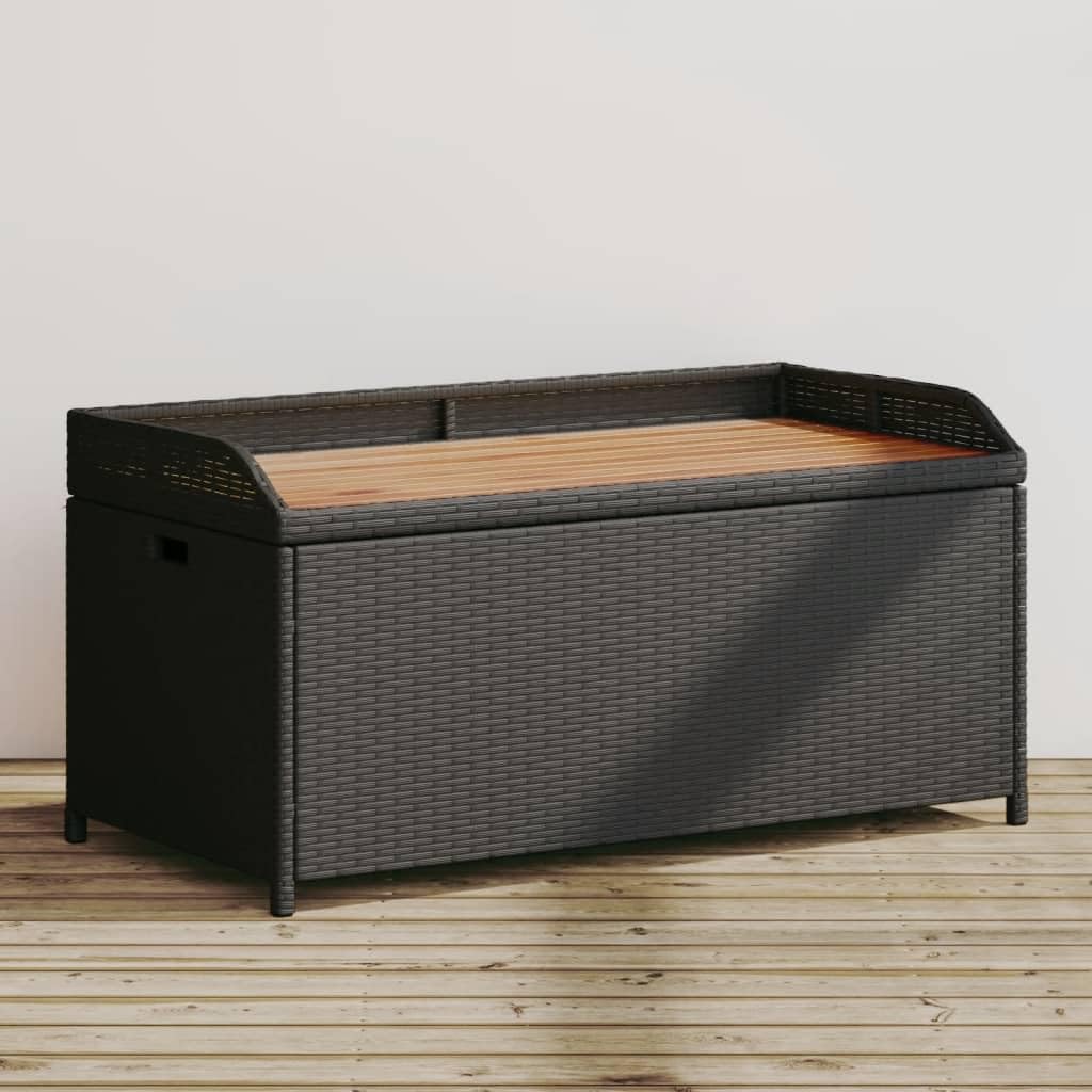 vidaXL Outdoor Storage Bench - Black Poly Rattan & Acacia Wood with Water-Resistant Storage Bag, 39.4&quot;x19.7&quot;x20.5&quot;