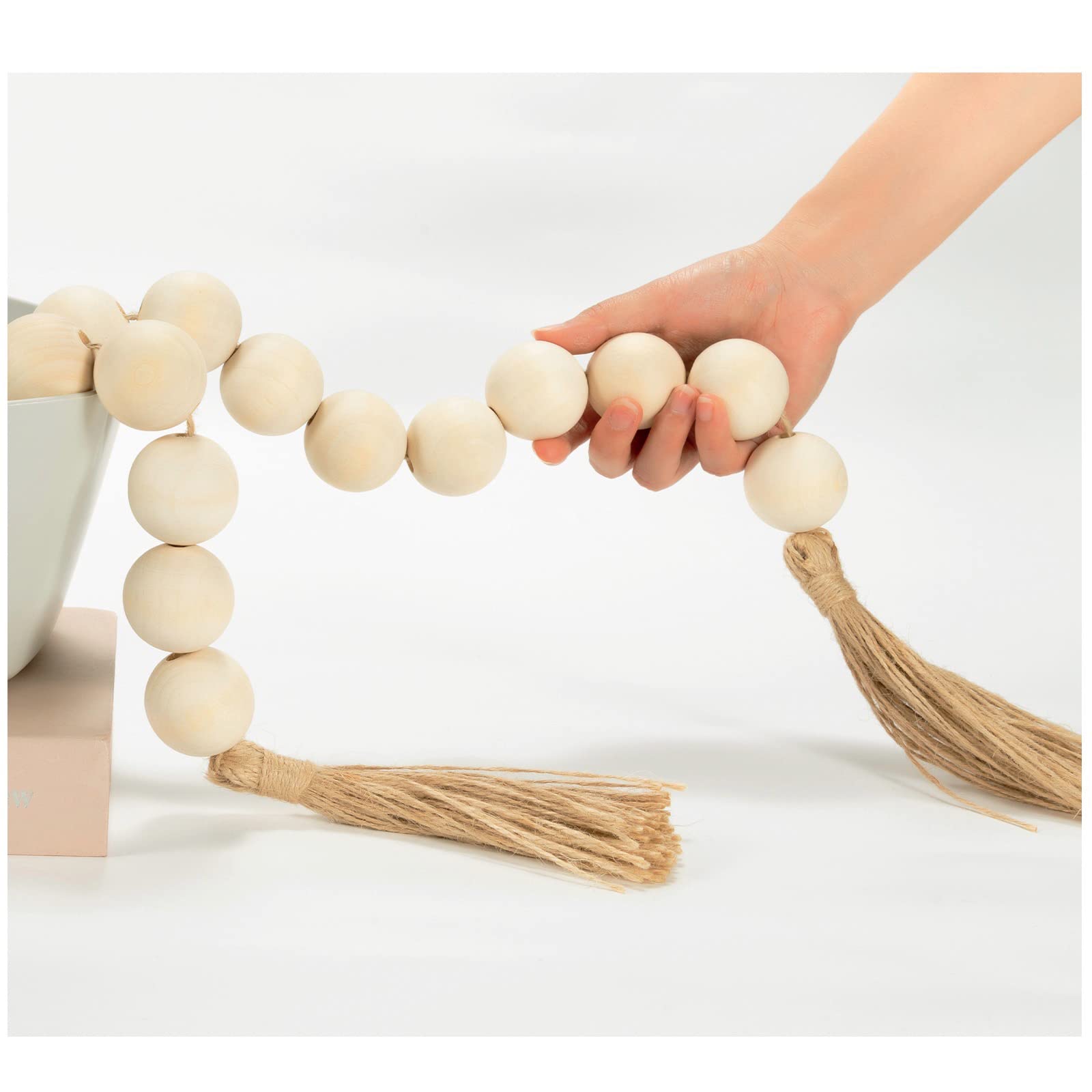 OMISHE Large Wood Bead Garland with 1.6 Diameter Wooden Beads and Tassels, Decorative Beads Boho Decorations for Home, 41 Long R