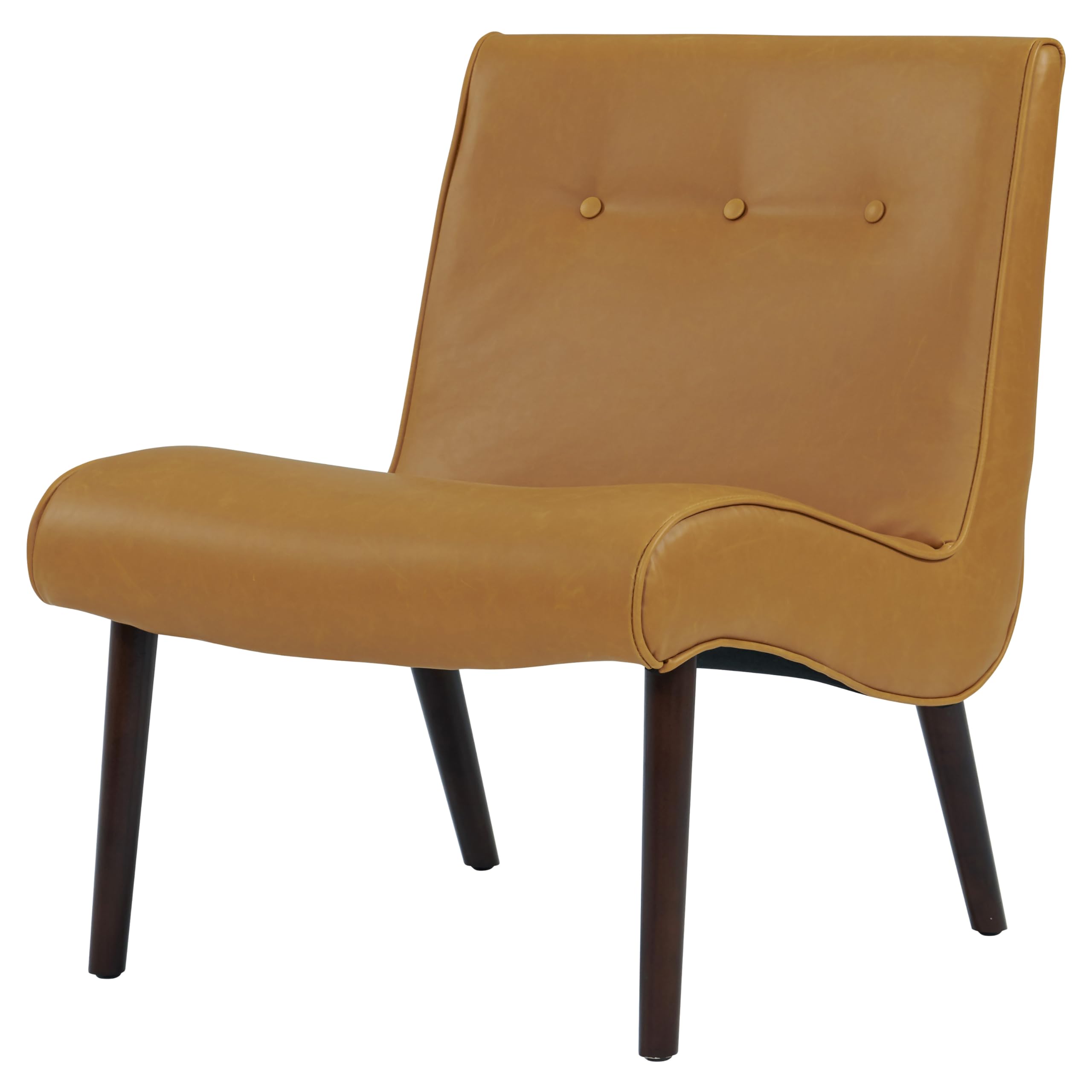 New Pacific Direct Alexis Tufted Mid Mod Bonded Leather Chair,Brown Legs,Vintage Caramel Brown,Fully Assembled