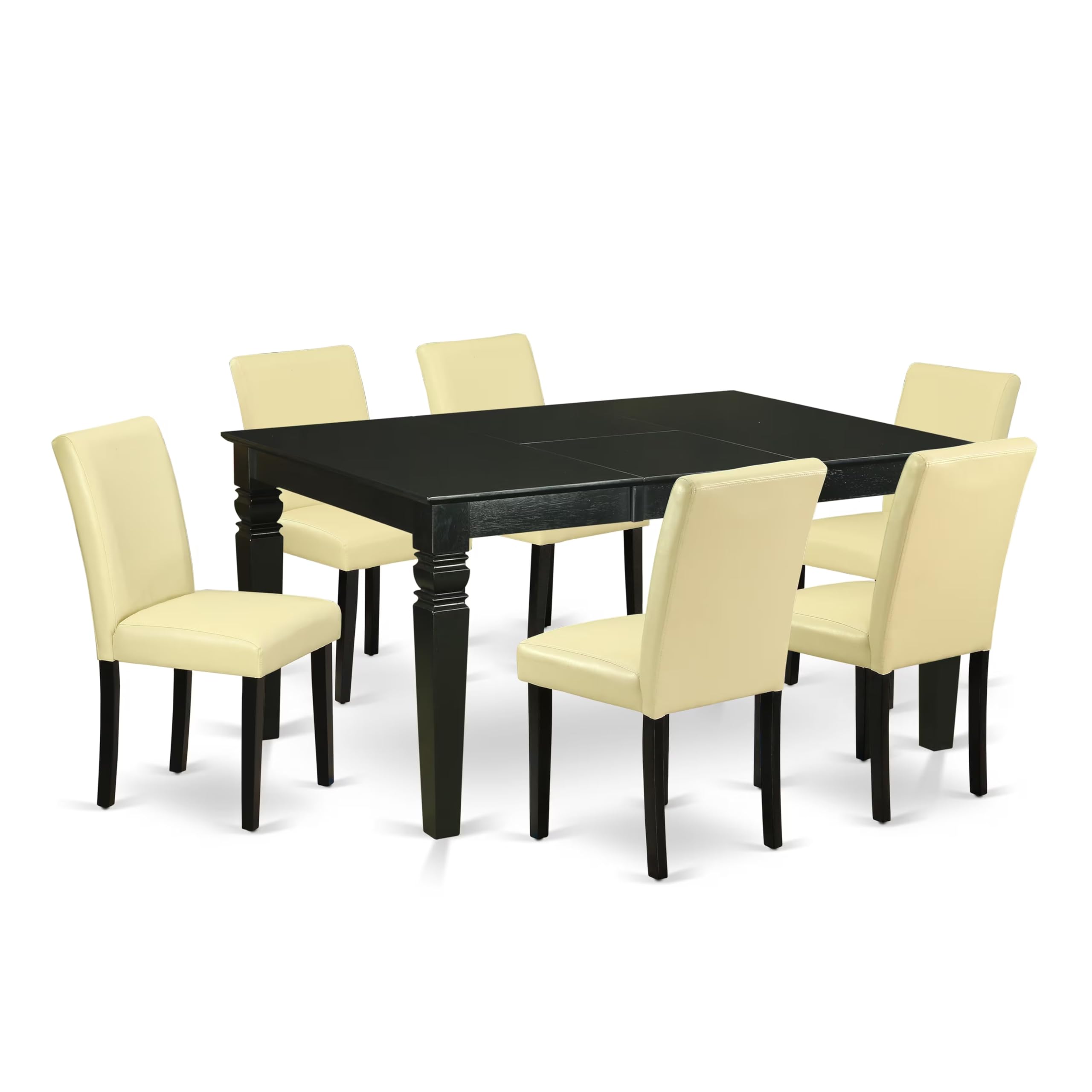 East West Furniture Weab7-Blk-73 7 Piece Dining Set Consist Of A Rectangle Dining Room Table With Butterfly Leaf And 6 Eggnog Faux Leather Upholstered Chairs, 42X60 Inch, Black