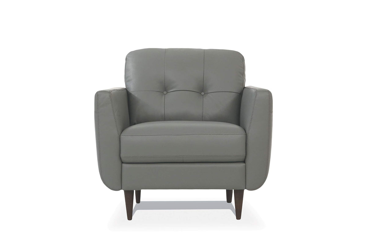 Benjara, Gray Leatherette Chair With Tapered Legs And Button Tufted Details