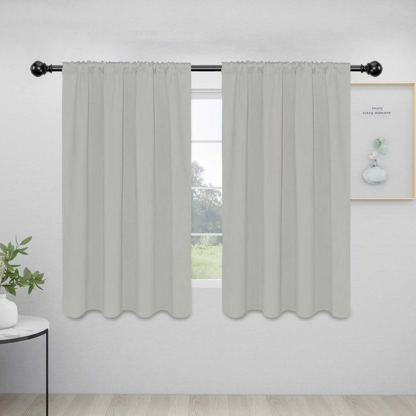 Easy-Going Rod Pocket Blackout Curtains For Bedroom, Room Darkening Window Curtains For Living Room, Thermal Insulated Noise Reduction Solid Window Drapes, 2 Panels(42X54 In, Greyish White)