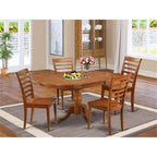 East West Furniture POML5-SBR-W 5 Piece Modern Dining Table Set Includes an Oval Wooden Table with Butterfly Leaf and 4 Dining Room Chairs, 42x60 Inch, Saddle Brown