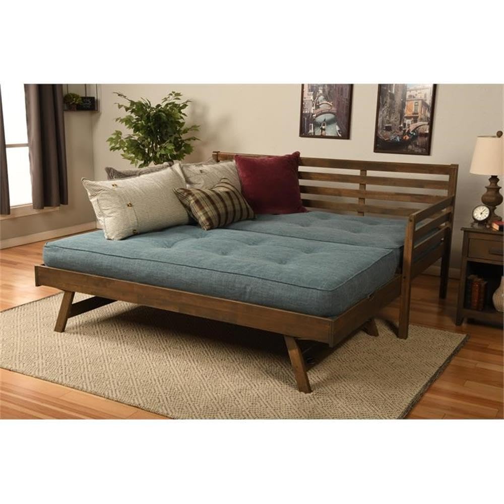 Kodiak Furniture Boho Wood Daybed/Pop Up Bed in Walnut Brown w/Linen Mattress
