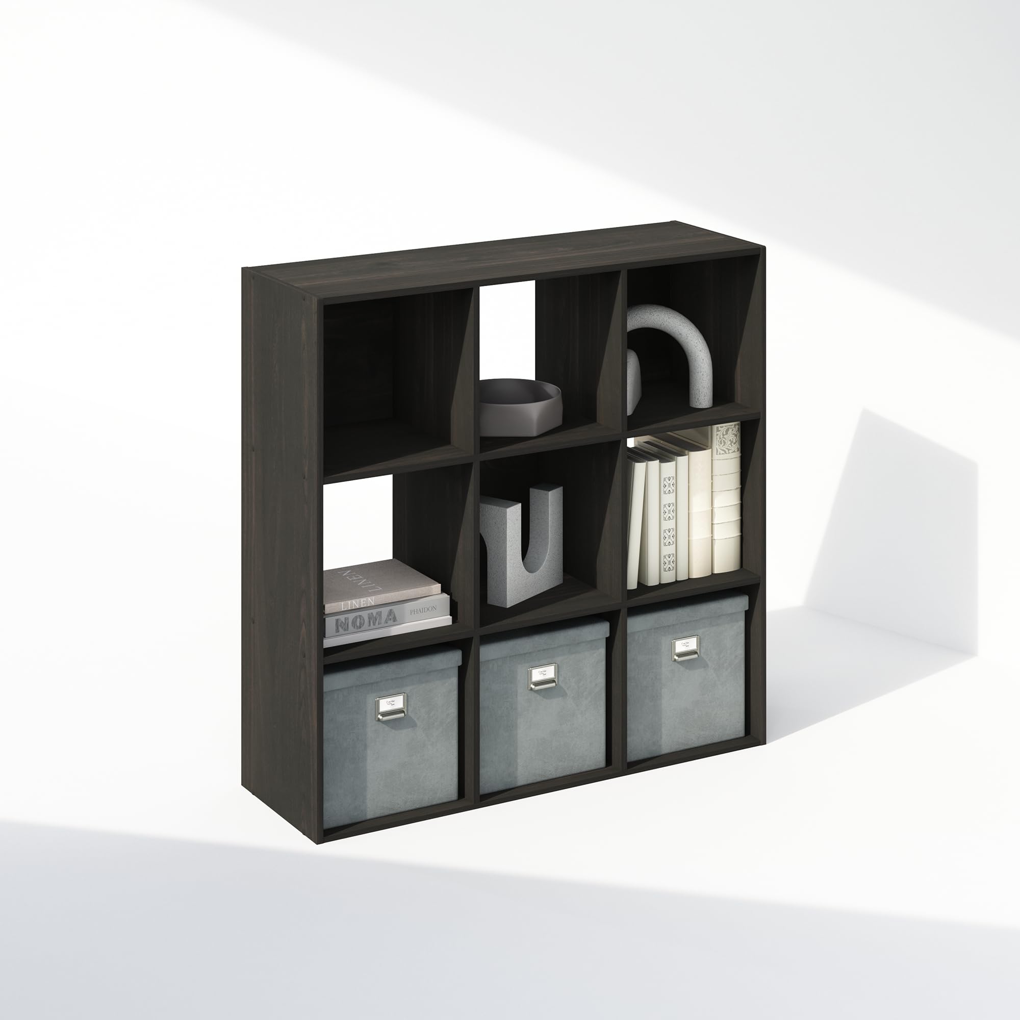 Furinno Pelli Cubic Storage Cabinet, Bookcase, Bookshelf, 9-Cube, Espresso