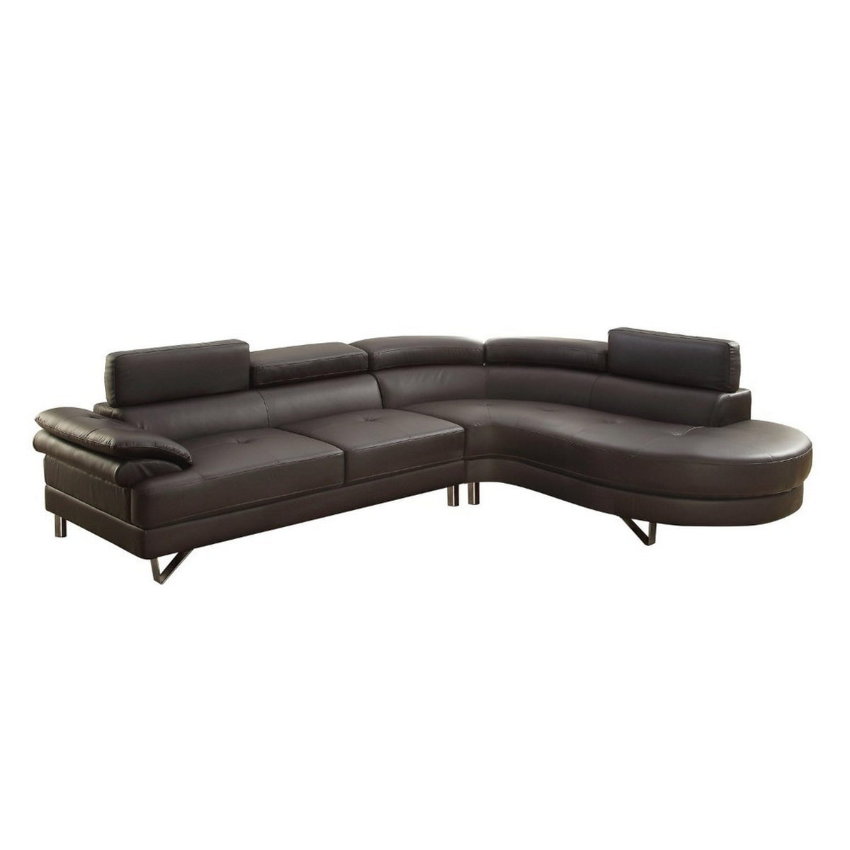 Benjara Polyurethane 2 Piece Adjustable Headrest Espresso Brown Sectional,