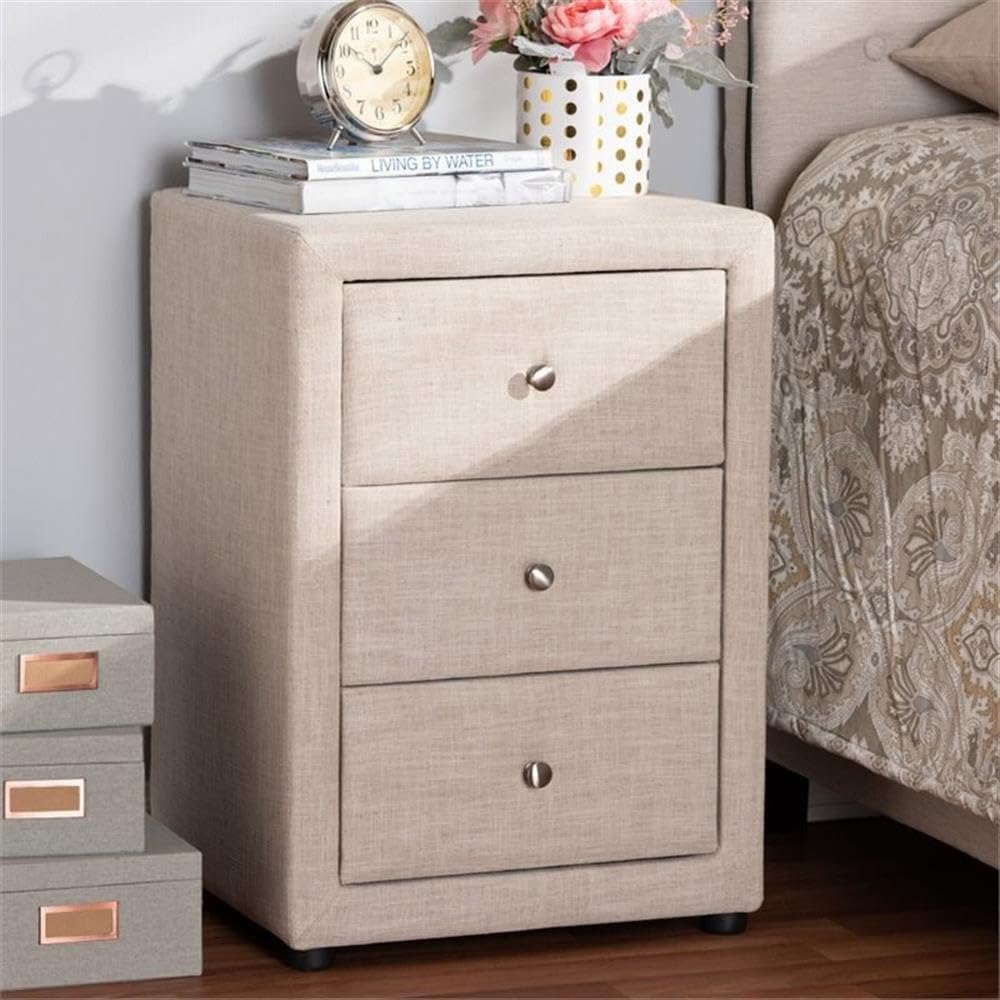 Baxton Studio Tessa Modern and Contemporary Fabric Upholstered 3-Drawer Nightstand