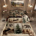 Feelyou Western Rustic Bear Comforter Set King Size, Farmhouse Bedding, Black Bear Deer Elk Moose Forest Animal Wildlife Hunting