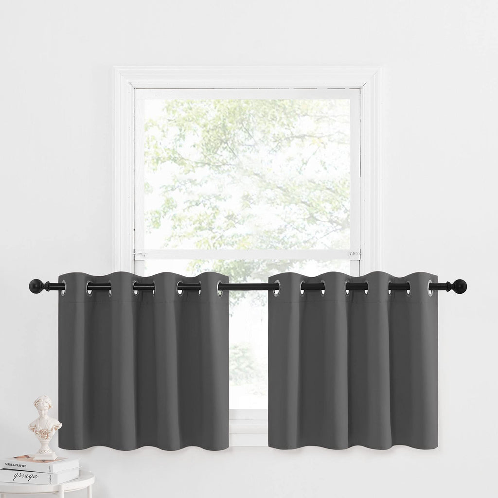 Nicetown Kitchen Blackout Tiers Window Curtains Over Sink - Thermal Insulated Home Decor Small Blackout Grommet Winow Tiers For Short Window (52W By 24L With 1.2 Inches Header, Grey, 2 Panels)