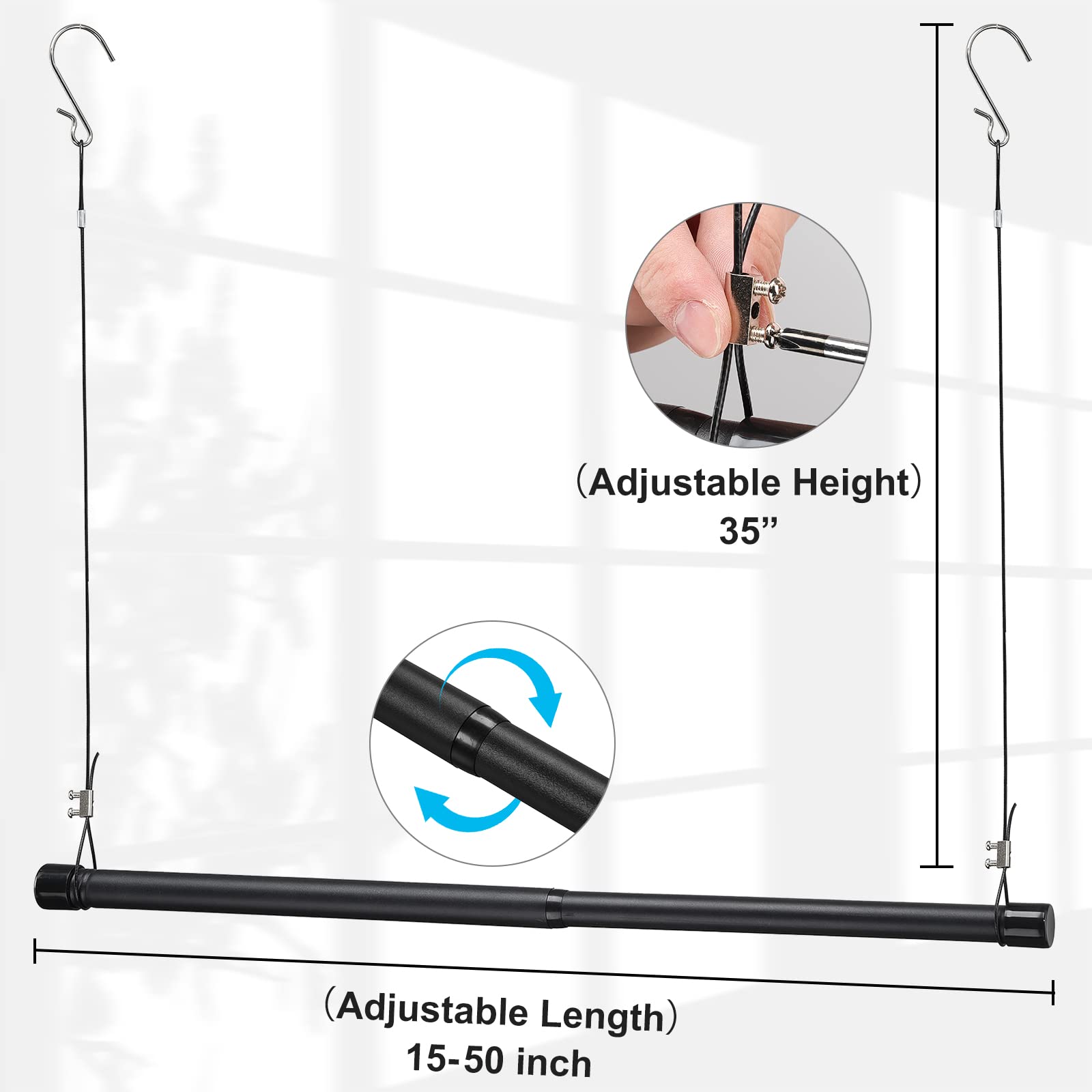 Hanging Closet Rod,15-50 Inch Adjustable Closet Hanging Organizer,35 Inch Height Space-Saving Clothes Hanging Bar,Black Closet R