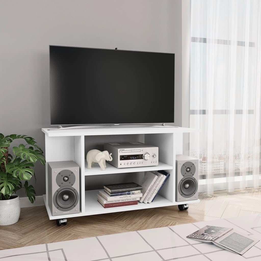 vidaXL TV Stand, TV Unit for Living Room, Sideboard with Castors, Entertainment Center Media Unit Cupboard, Modern Style, White Engineered Wood